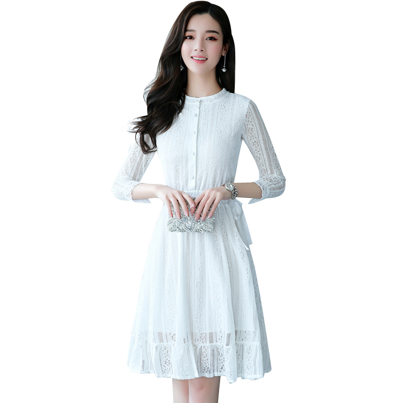 Autumn Winter Plus Size Vintage Black Lace Midi Dresses Women Elegant Bodycon Dress Party Long Sleeve White Runway Vestidos 201125