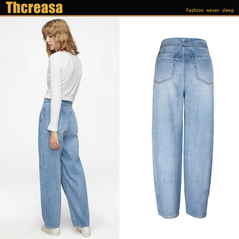 New clothing in Europe and the loose leisure wide legged pants of height of tall waist straight mopping the cowboy pants 201105