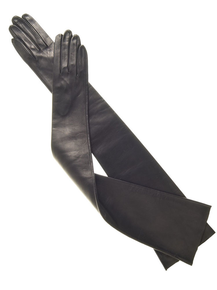 lady real sheep leather super long shoulder long leather gloves black 201020