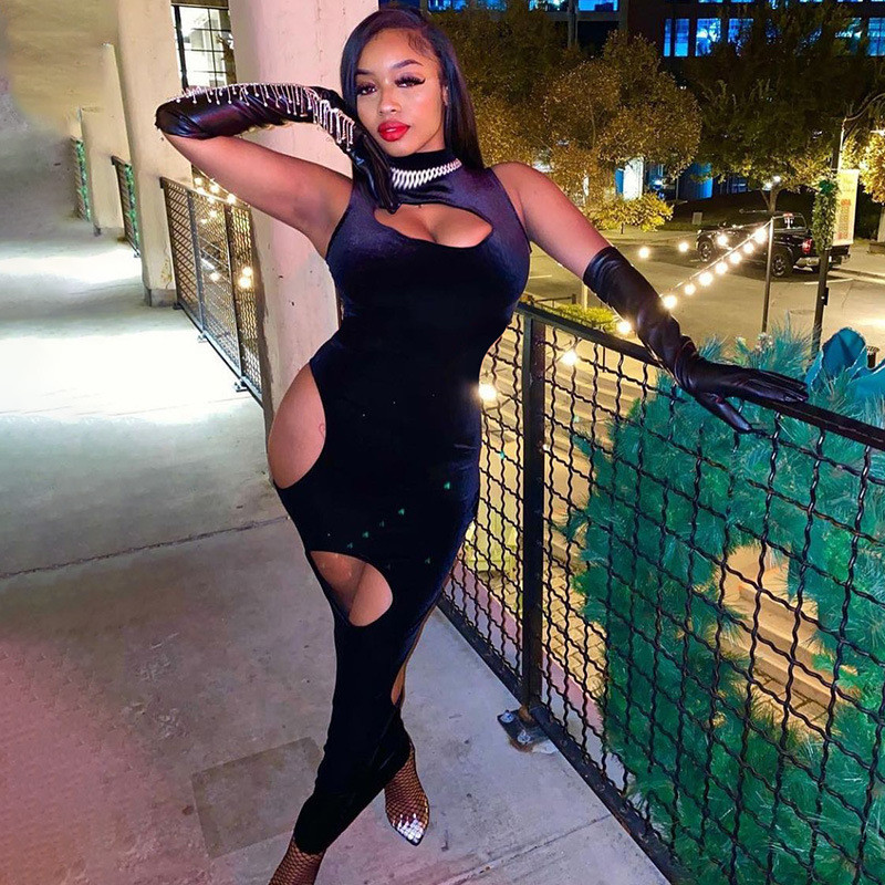 Cut Out Velour Midnight Clubwear Dresses Sleeveless Women Birthday Outfits Sexy Hot Bodycon Party Maxi Dress Fashion 2021, Black
Cut Out Velour Midnight Clubwear Dresses Sleeveless Women Birthday Outfits Sexy Hot Bodycon Party Maxi Dress Fashion 2021, Black