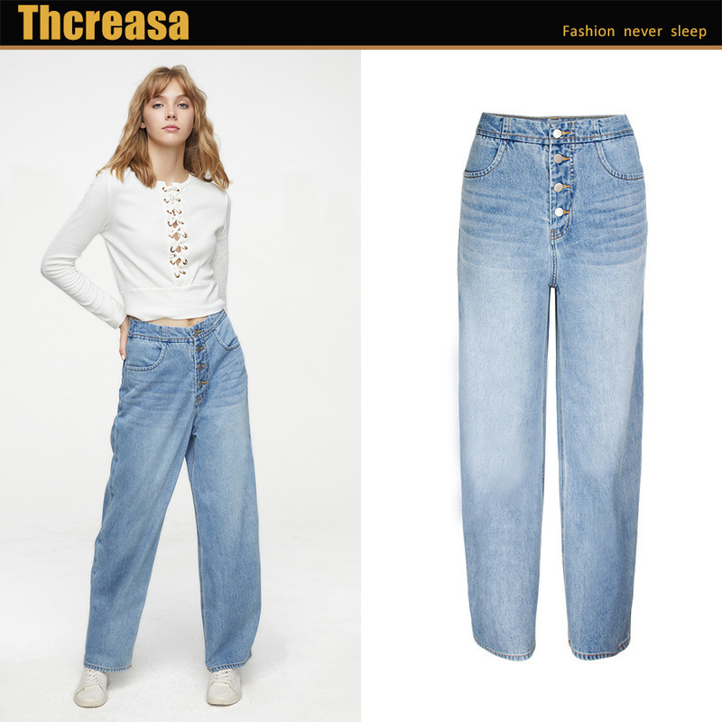 New clothing in Europe and the loose leisure wide legged pants of height of tall waist straight mopping the cowboy pants 201105