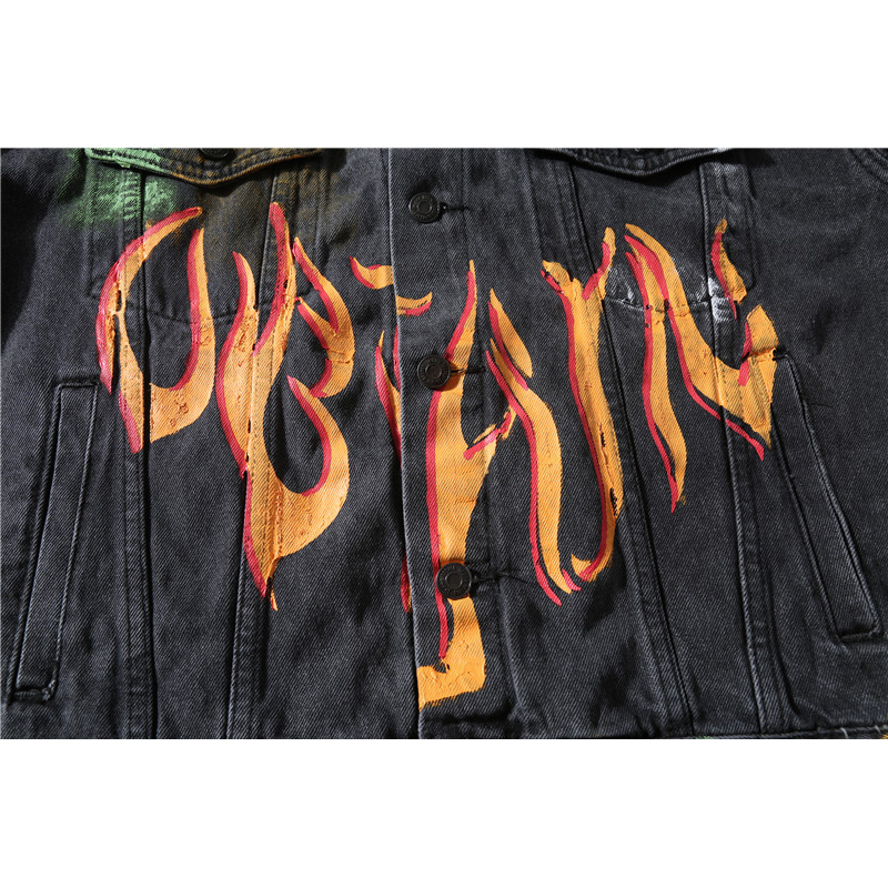 Men Denim Jacket Rainbow Graffiti Fire Flame Print Mens Cowboy Jacket Single Breasted Hip Hop Male Jackets and Coats Streetwear T200502