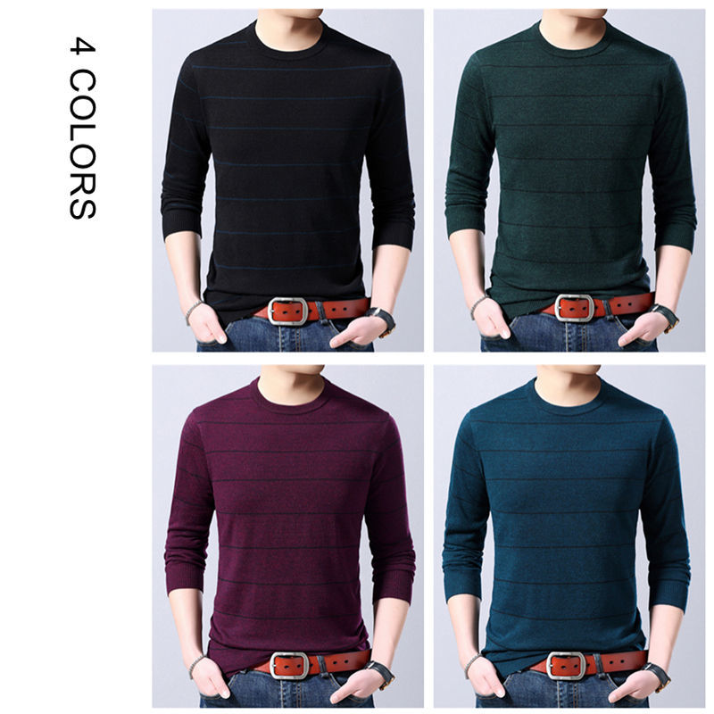 COODRONY Sweater Men Autumn Winter Cashmere Wool Sweaters Casual O-Neck Pullover Men Plus Size Striped Knitwear Pull Homme 91075 201022