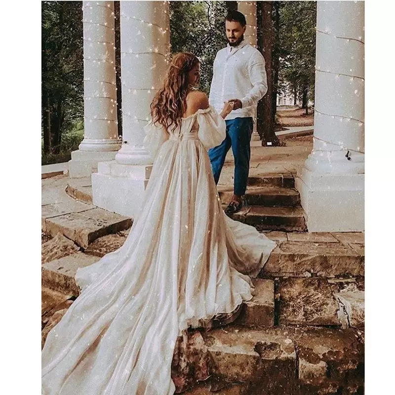 2022 Vintage Wedding Dresses Bridal Gown Off The Shoulder Strapless Short Sleeves Tule Sweep Train Castle Country Custom Made Plus Size Vestidos 401 6