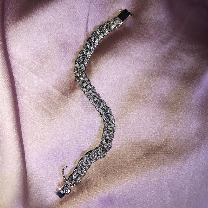 White Gold CZ Dia Popcorn Chain Bracelet