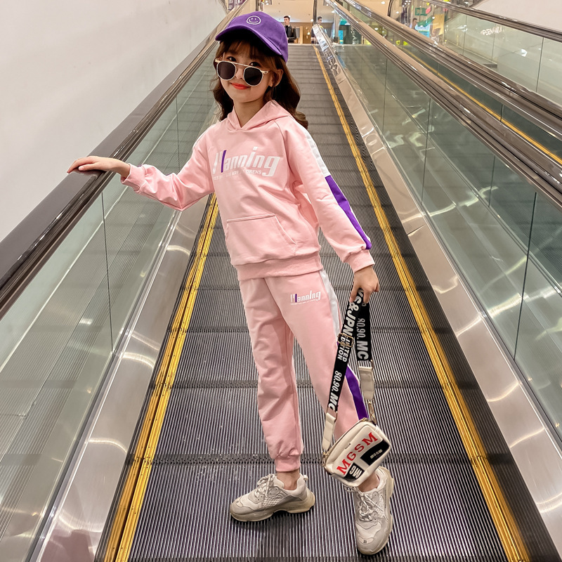 2020 Autumn Kids Girls Clothes Set Solid Color Letter Print Long Sleeve Sweatshirt+Long Pant Cotton Clothes Tracksuit OutfitX1019