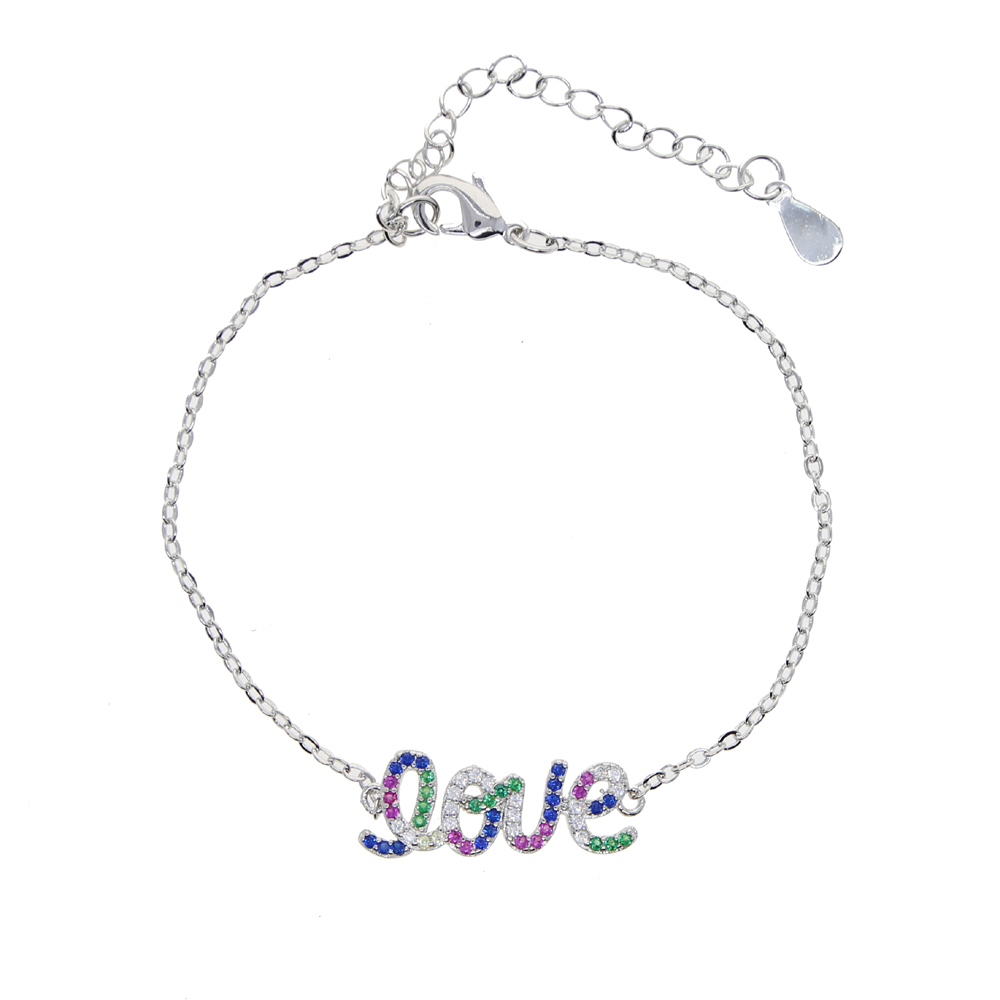 Promotion Fashion Jewelry For 2021 Valentine's Day Gift Micro Pave White Rainbow Love Letter CZ Bracelet for Women