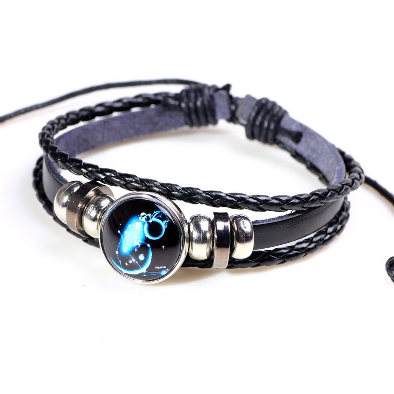 Charm Bracelets 12 Constellation Leather Woven Glass Buckle Bracelet Punk Style Personality Unisex Adjustable Size Cuir Homme
Charm Bracelets 12 Constellation Leather Woven Glass Buckle Bracelet Punk Style Personality Unisex Adjustable Size Cuir Homme