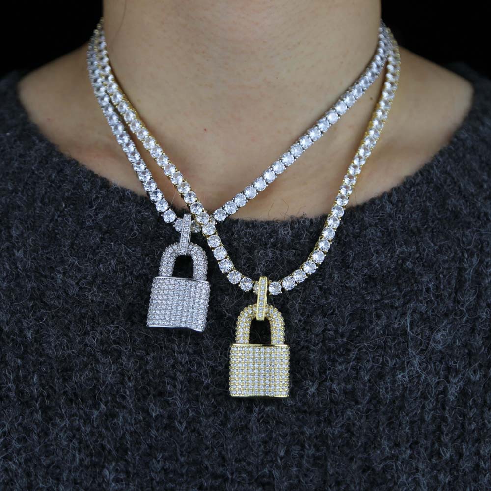 2024 NEW Iced Out Bling pendant Jewelry 5A Tennis Chain Full Micro Pave CZ Lock Pendants Hip Hop Women Necklace