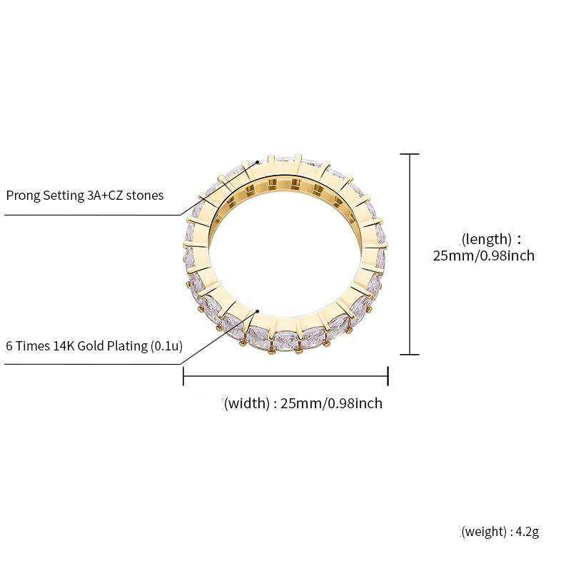 18K Gold & White Gold Plated Full Square CZ Cubic Zirconia Iced Out Rings Baguetee Bling Diamond Hip Hop Rapper Jewelry Gifts for Men Women