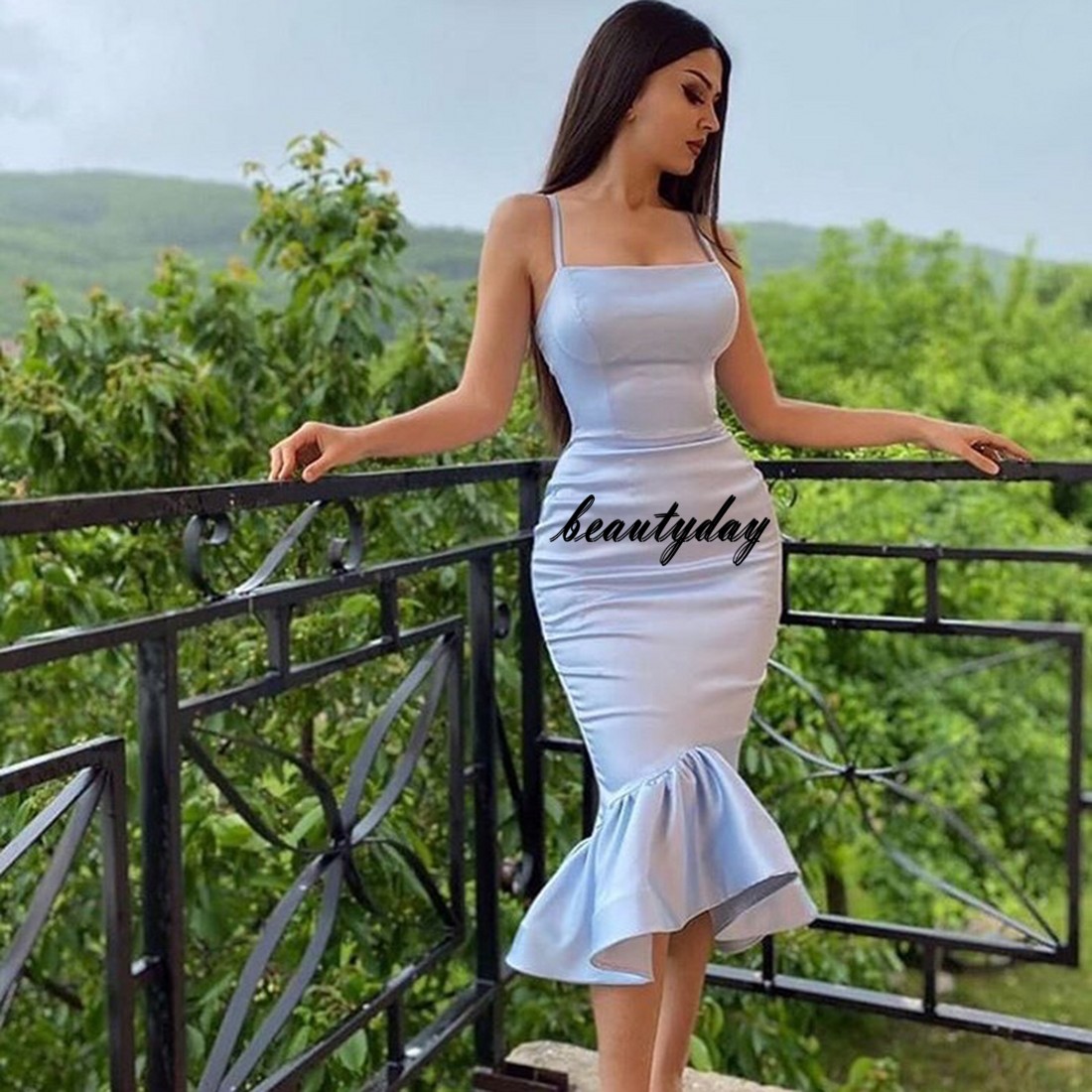 Aso Ebi Style Cocktail Dress African Silver Satin Prom Party 2021 Mermaid Vintage Tea-Length Arabian Formal Evening Gowns dresses