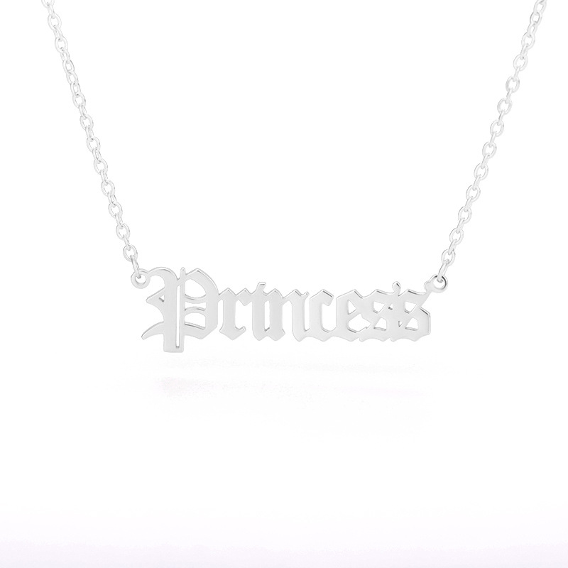 10PCS Old English Letter Word Princess Necklaces Stainless Steel Initial Alphabet Name Logo Pendant Charm Chain Minimalist Collar Choker Jewelry for W