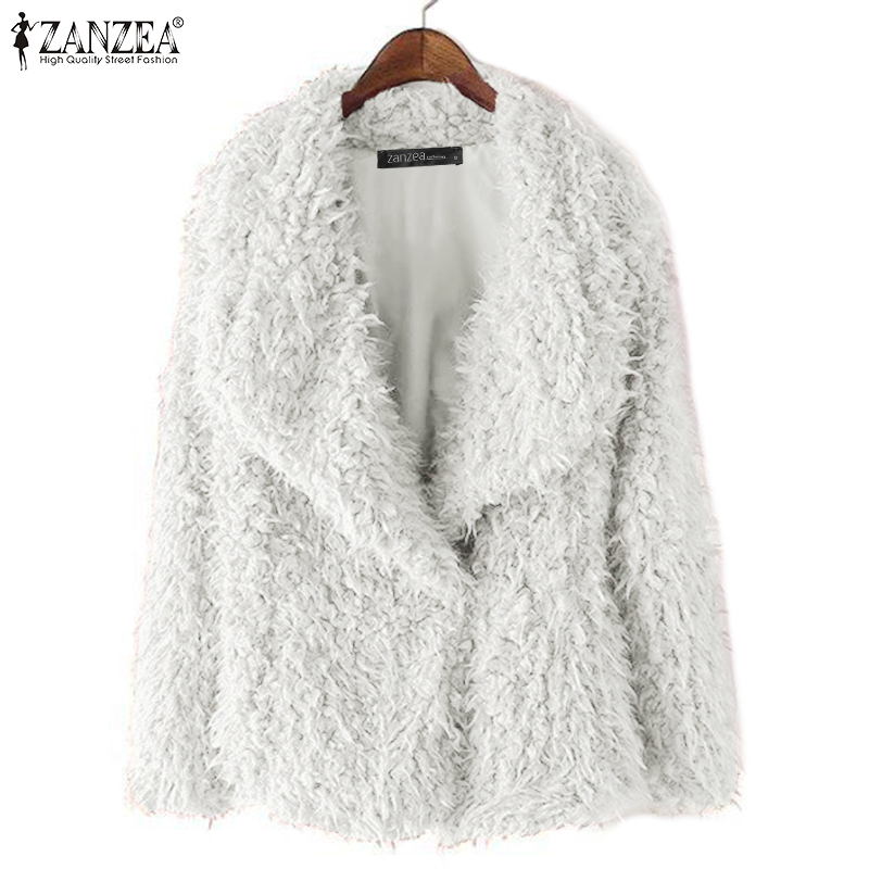 Women's Fluffy Fur Coats Winter Outerwears 2019 ZANZEA Casual Lapel Single Button Jackets Autumn Female Long Sleeve Windbreakers T200111