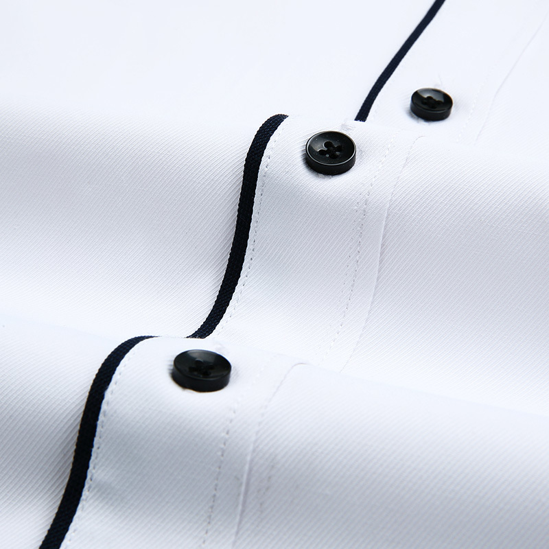 Men's Classic Contrast Stitching Front Placket Dress Shirts Without Pocket Long Sleeve Business Standard-fit Social Office Shirt 220309