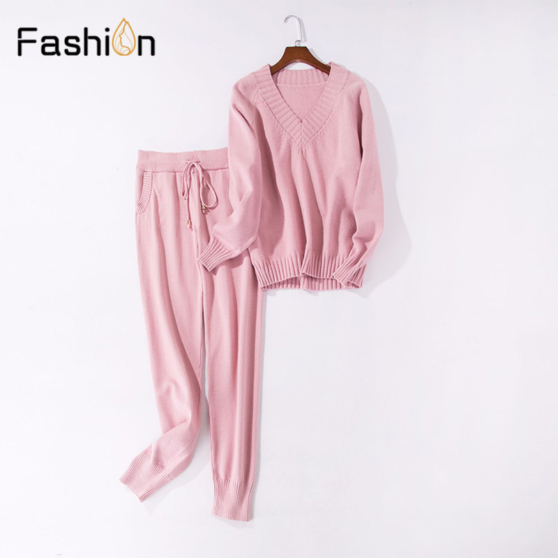 Women Sweater Suit and sets Knitted Sweaters Pants 2PCS Track Suits Woman Casual Knitted Trousers+Jumper Tops Clothing Set T200116