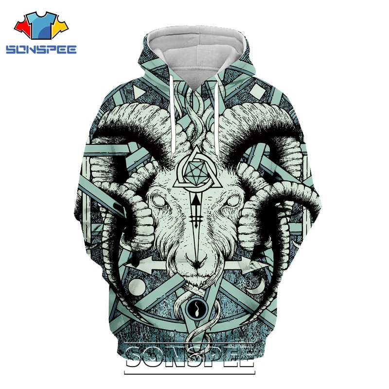 SONSPEE 3D Print Satan Hoodie Men Women Casual Demon Coat Streetwear Hip Hop Pullover Tops Death Evil Satanic Sweatshirt 201020