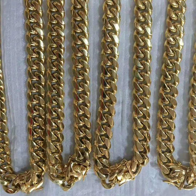 Width 681012mm 182426inch Stainless Steel Yellow Gold Plated Cuban Chain Necklace for Men Women Punk Jewelry