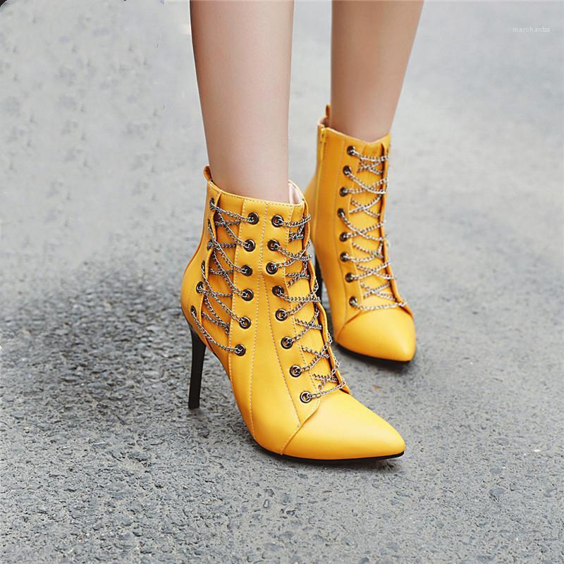 YMECHIC Plus Size Chain Cross Strap Pointed Toe Stiletto Heels Womens Ankle Boots Yellow White Black Red High Heel Party Shoes1
YMECHIC Plus Size Chain Cross Strap Pointed Toe Stiletto Heels Womens Ankle Boots Yellow White Black Red High Heel Party Shoes1