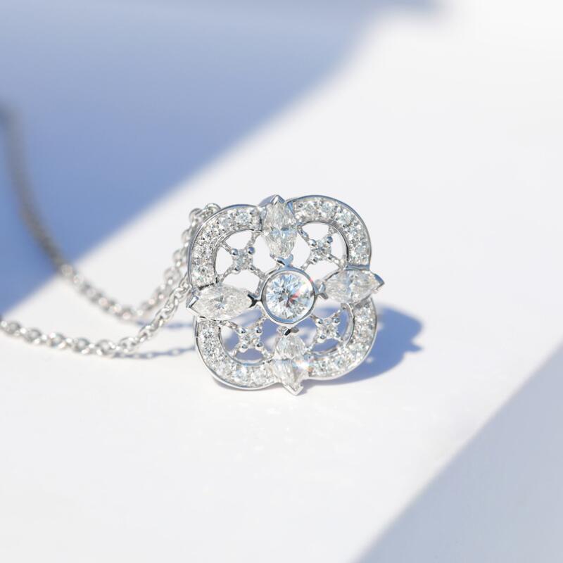 Classical Jewelry 925 Sterling Silver Marquise Cut White Topaz CZ Diamond Plant Pendant Women Wedding Popular Clavicle Bridal Necklace Gift