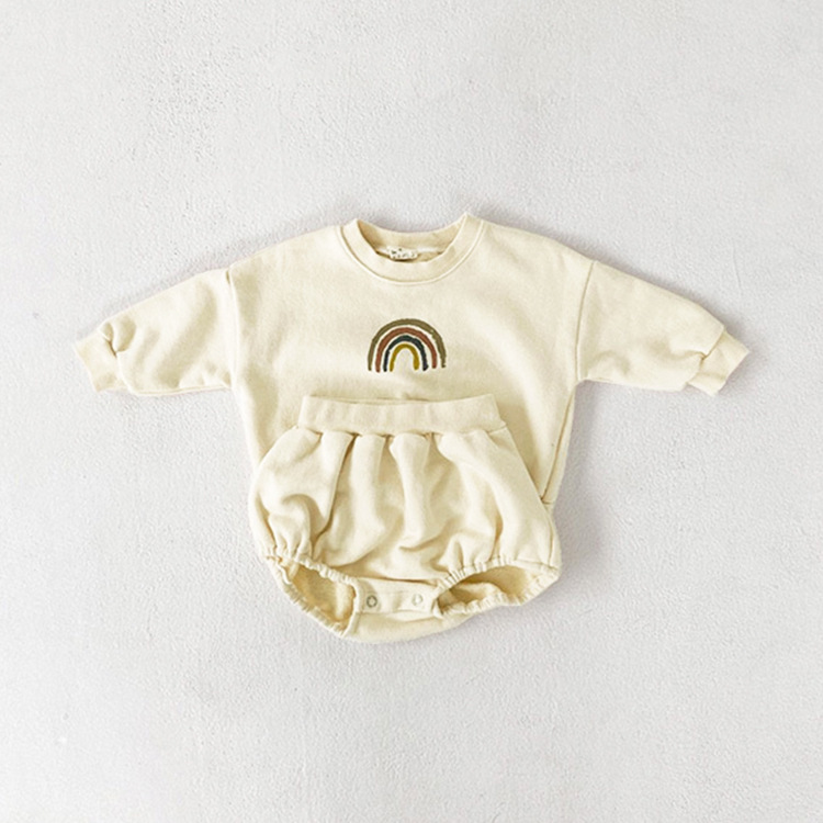 5315 Korean Popular Baby Boys And Girls Rainbow Clothing Set Long Sleeve Hoodies + Short Children Leisure Two Piece Set ClothesX1019