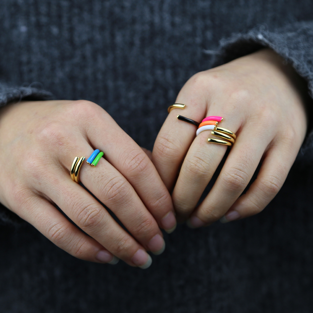 Colorful Fashion Women Jewelry Open Adjusted Size Gold Color Neon Enamel Black Women Hot Rings 2025