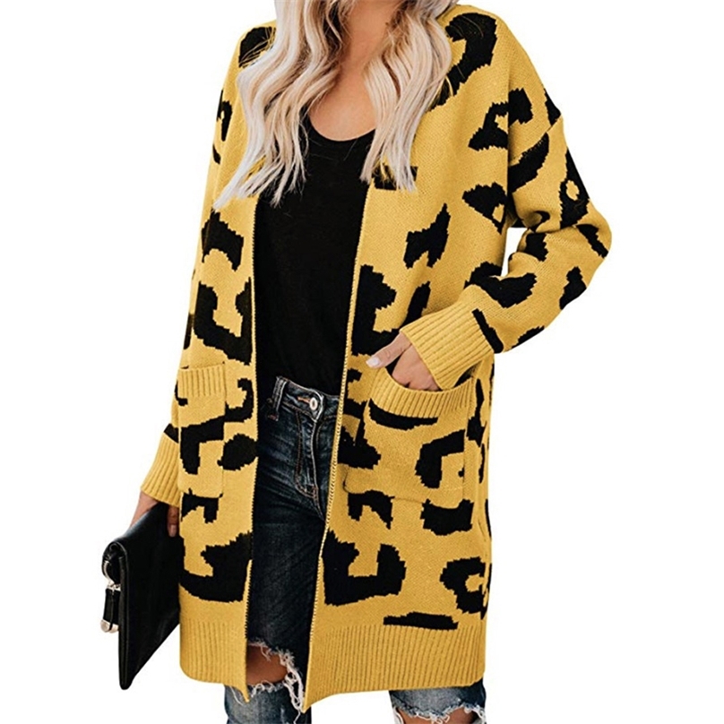 SWQZVT Autumn Winter knitted Sweater Women Fashion Casual Leopard Women Cardigan ladies Winter Clothes outwear knitwear 201225