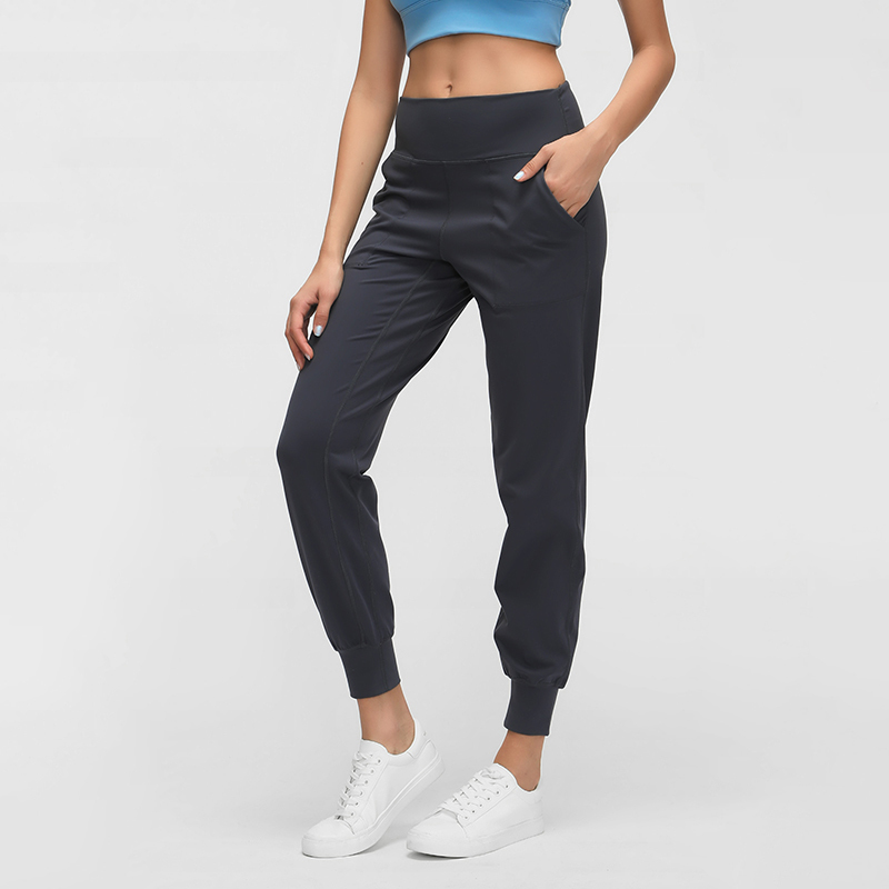 Women Naked-feel Fabric Loose Fit Sport Active Lounge Jogger Butter Soft Elastic Leggings with two side pockets Full length 201203