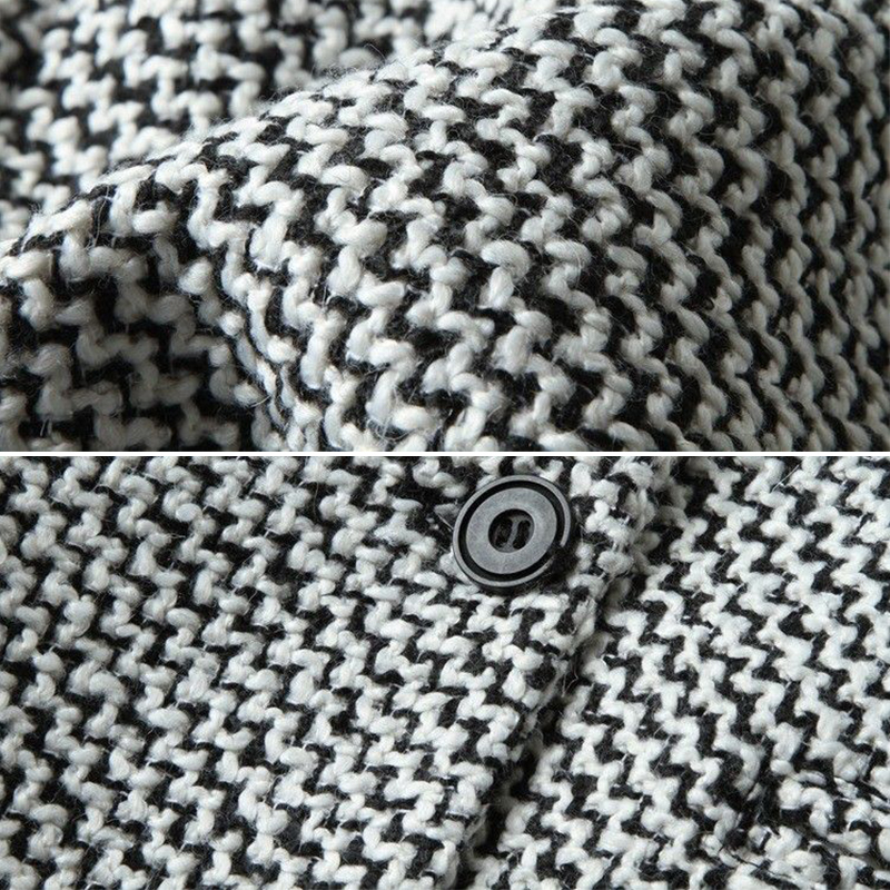 New Spring Autumn Women's Houndstooth Trench Coat Elegant Outerwear Coat for Women Turndown Collar Gray Trench Femme Winter 201211