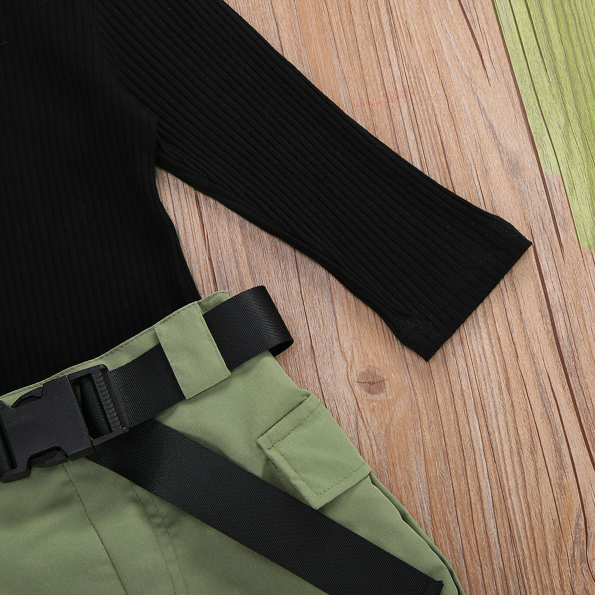 1-6Y Toddler Kids Baby Girls Clothes 3Pcs Outfit Set Long Sleeve Half Turtleneck Top Ribbed Solid Shirt + Work Skirt+Belt SetX1019