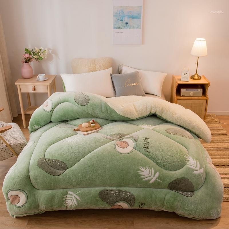 Warm Soft Comforter Avocado Snow Velvet Cashmere Fleece Double Thicken Quilt Flower Orange Print Full Home Textile 2.5-5kgs1