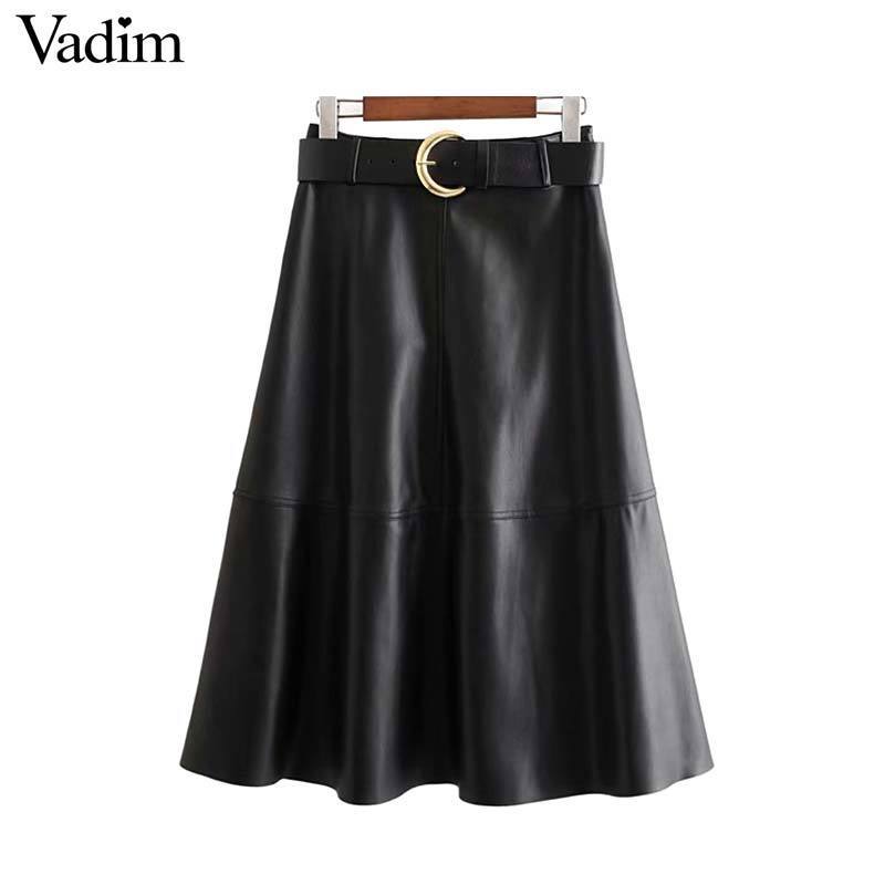 Vadim women chic PU leather midi skirt belt design side zipper female casual basic fashion mid calf skirts mujer BA846 Y200326, Black
Vadim women chic PU leather midi skirt belt design side zipper female casual basic fashion mid calf skirts mujer BA846 Y200326, Black