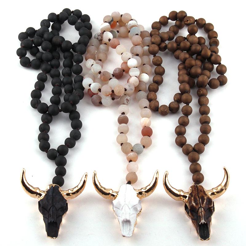 Fashion Bohemian Jewelry Natural Druzy Bead Long Knotted 3 Color Horn Pendant Necklace For Women Ethnic Necklace
Fashion Bohemian Jewelry Natural Druzy Bead Long Knotted 3 Color Horn Pendant Necklace For Women Ethnic Necklace