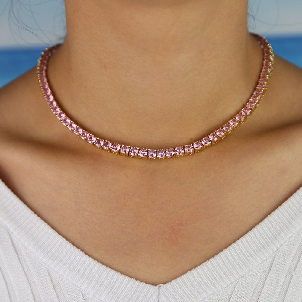 High Quality 5MM cz tennis necklace Iced Out Bling 5A Cubic Zircon 1 Row Tennis Chain for Women Men Hip hop Jewelry drop ship