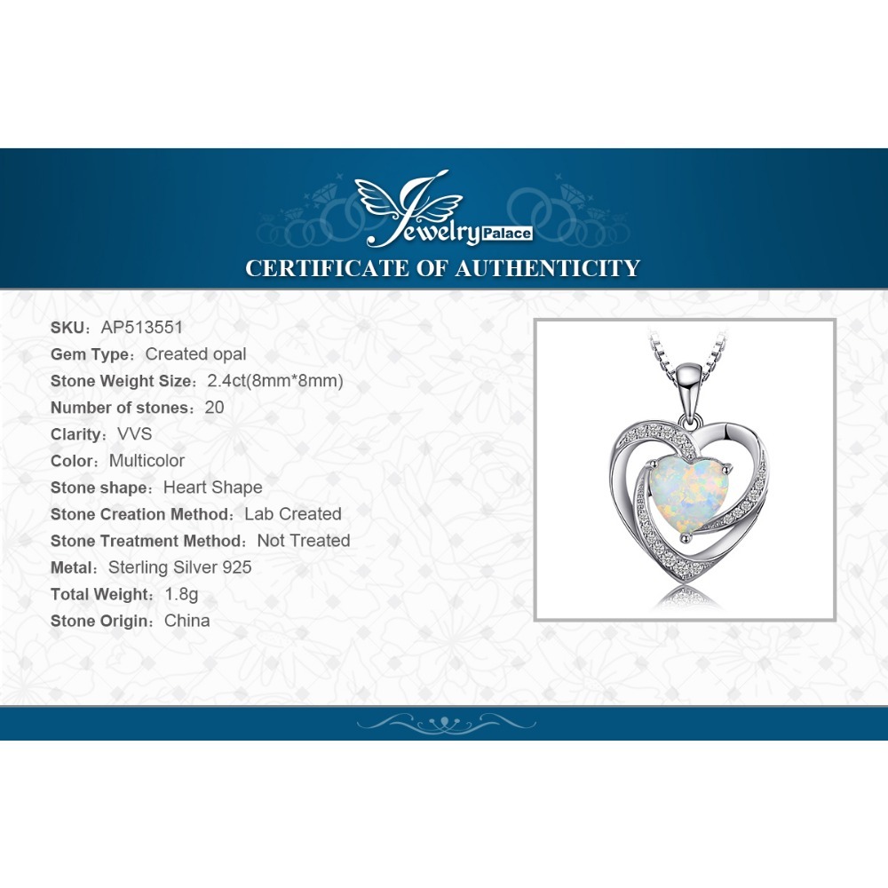 JewelryPalace Heart Created Opal Pendant Necklace 925 Sterling Silver Gemstones Choker Statement Necklace Women No Chain LJ201009