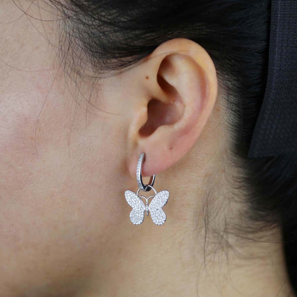 2024 Trendy Butterfly Earring Charm Vintage Frosted Butterfly Hoop Huggie Earring Gold Silver Color Small Round Hoop Earring Jewelry