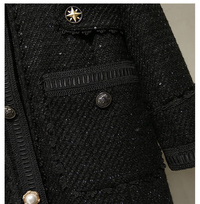 Autumn winter women's high quality tweed coat chic elegant sequins women coat B119 201215