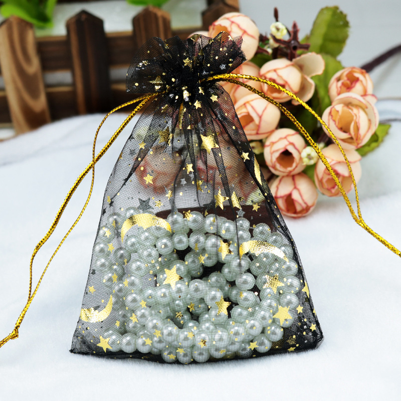 100pcs moon star organza gift bags 912cm stamping organza wedding party favor gift bag jewelry packaging pouches earring holde