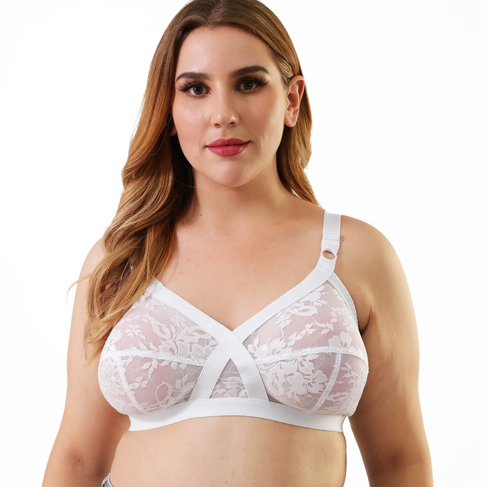 Plus Size Bras For Women Perspective Lace Brassiere Sexy Lingerie Larger Boobs Full Coverage Bra Wireless Bralette Underwear BH 201202
