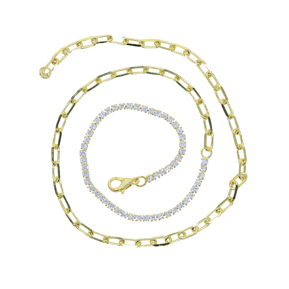 2024 new women chain adjusted size half cz tennis chain half paper clip chain simple necklaces valentines day gift