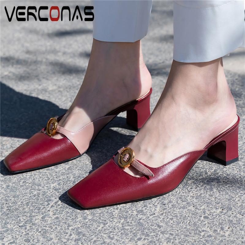 VERCONAS Women Thick Heel Mules Slippers Decorative Buckle Wild Sandals Square Toe Genuine Leather Thick Heels Shoes Woman, Hongse
VERCONAS Women Thick Heel Mules Slippers Decorative Buckle Wild Sandals Square Toe Genuine Leather Thick Heels Shoes Woman, Hongse