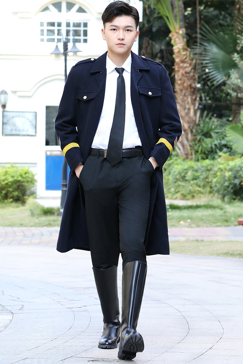 Men's Wool & Blends Airline captain woolen Overcoat male pilot thick property security winter clothing wool annual meeting performance Trench Coa
