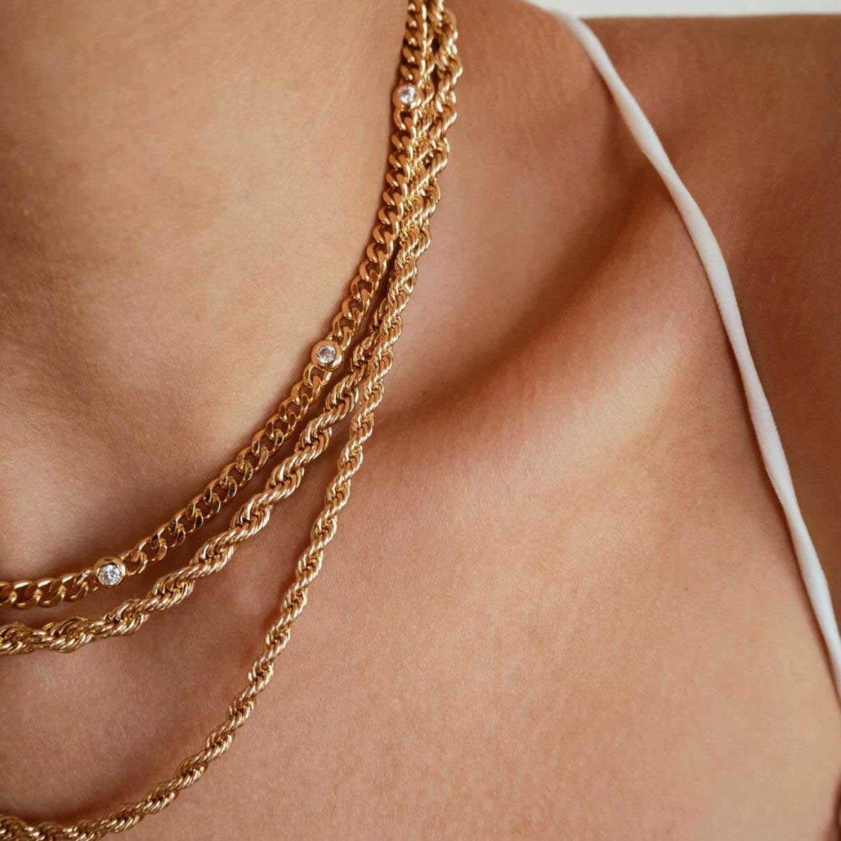 3mm width thin plain cuban link chain 4mm bezel cz european women gold color chain choker necklace valentines day gift