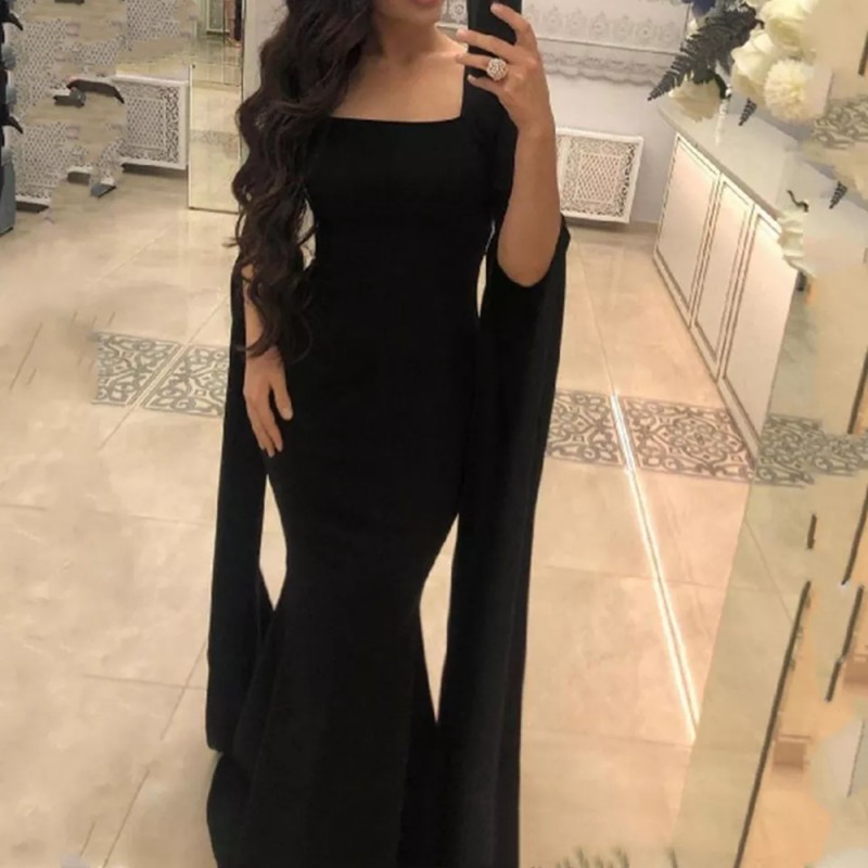Modern Black Mermaid Prom Dresses Bridal Long Sleeves Evening Dress Formal Night Party Gowns Dubai Vestidos De Fiesta robe de soiree 2022