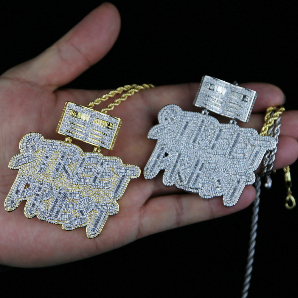 Iced out Women Men Full cubic zircon paved silver color letter stkeet pkiest charm pendant Necklace For punk Hip hop Jewelry wholesale