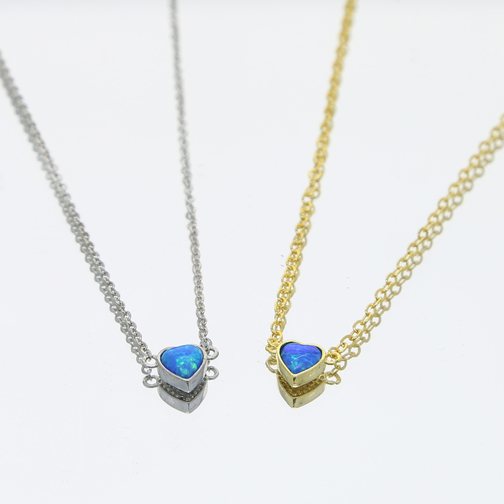 2021 high quality 5mm blue opal heart Gem pendant necklace for women girl fashion elegant lover girlfriend gift lovely necklace