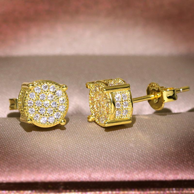 Hip Hop Men Women 925 Sterling Silver Stud Earrings White Zircon Roce Earrings 18k Gold Plated Jewelry Whole8225500