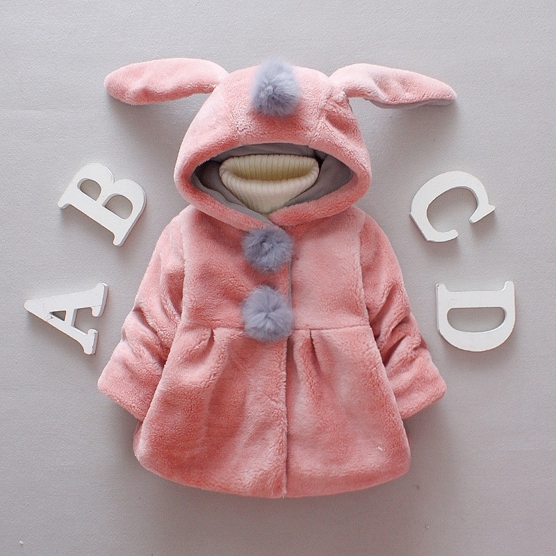 Baby Coat Winter Baby Girls Clothes Cute Rabbit Ear Hooded Plush Coat Manteau Fille Ropa Bebe Free Shipping 201128