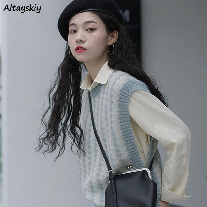 Sweater Vest Women V-Neck Argyle Female Lovely College Leisure Korean Style Trendy Loose Soft Elegant Popular Sleeveless Autumn, Blue vest
Sweater Vest Women V-Neck Argyle Female Lovely College Leisure Korean Style Trendy Loose Soft Elegant Popular Sleeveless Autumn, Blue vest