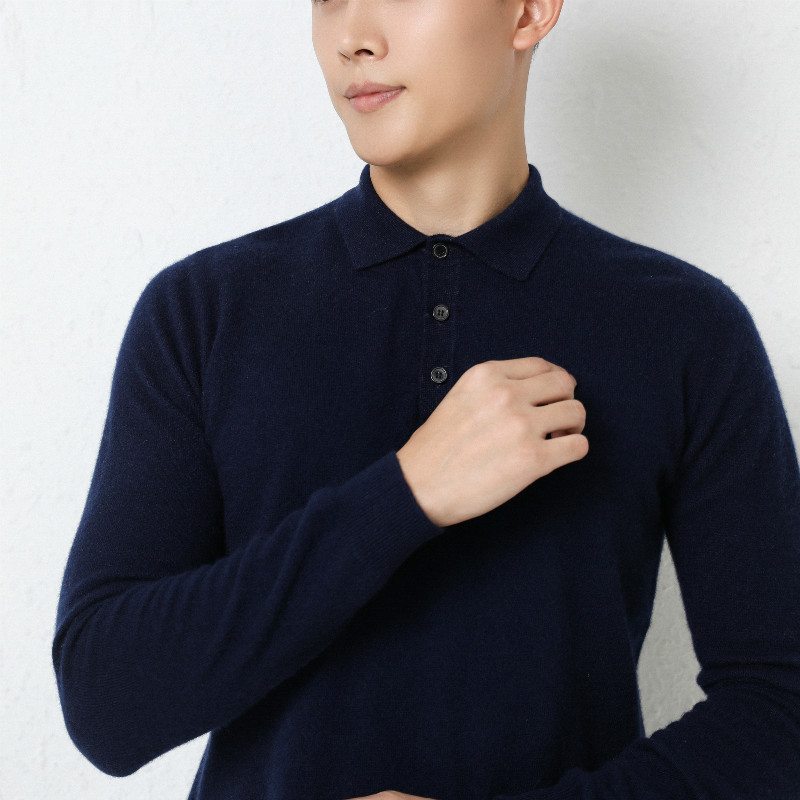 100% Cashmere Knitted Sweaters Man Winter Autumn Polo Collar Full Sleeve Jumpers Male Pure Pashmina Knitwear Pullovers 201026
