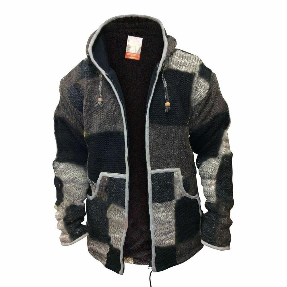 Autumn Men Hooded Wool Cardigan Sweater Jumper Winter Fashion Patchwork Knit Outwear Coat With Pocket 201124